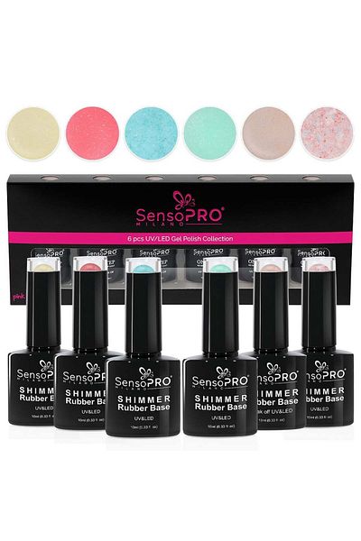 SensoPRO Milano Set de 6 baze de cauciuc strălucitoare 10ml SensoPRO Milano, Shine Shine Baby