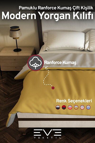 Eve Tekstil Ranforce Çift Kişilik Antialerjik Modern Nevresim Çift Taraflı Yo...