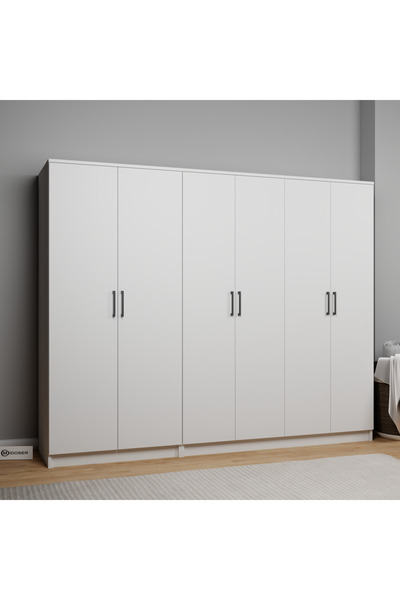 midoser Kardelen Serisi Mat Beyaz 6 Kapaklı 9 Raflı Elbise Dolabı 220 Cm - Gardırop Seti