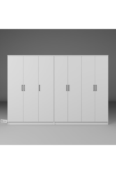 midoser Kardelen Serisi Beyaz 7 Kapaklı 10 Raflı 260 Cm Elbise Dolabı - Gardırop Seti