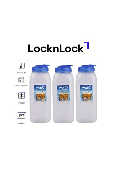locknlock Aqua Water Bottle 900ml - Pack of 3, BPA-Free, Flip-Top Lid
