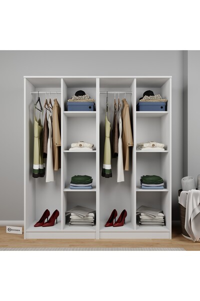midoser Kardelen Serisi Mat Beyaz 4 Kapaklı 8 Raflı Elbise Dolabı 160 Cm - Ga...