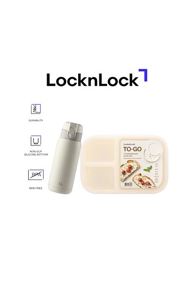 locknlock مجموعة غداء وكوب ممتلئ من To Go – مجموعة أنيقة وعملية باللون العاجي