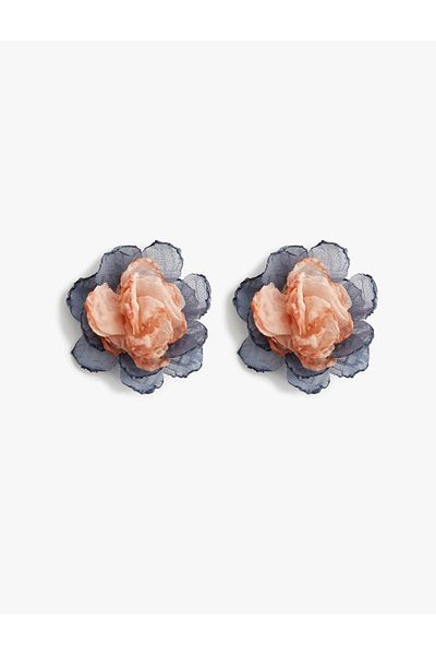 Koton Large Floral Earrings Layered Voluminous Fabric Steel Blended