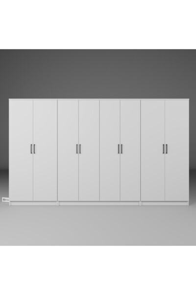 midoser Kardelen Serisi Beyaz 8 Kapaklı 13 Raflı 300 Cm Elbise Dolabı - Gardırop Seti