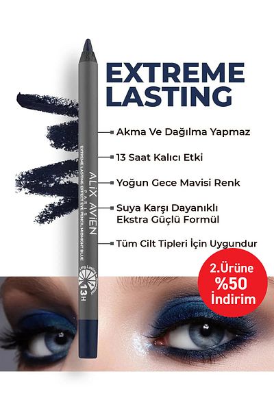 Alix Avien Waterproof Midnight Blue Eye Pencil - Lasting Effect for 13 Hours - Extreme Lasting Effect Eye Pencil