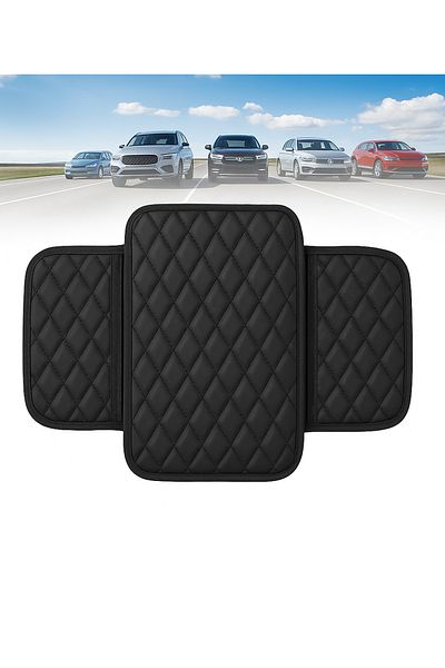 UYDEE Black Leather Auto Armrest Cover Capiton with Sponge Black Embroidered Car Seat Cover