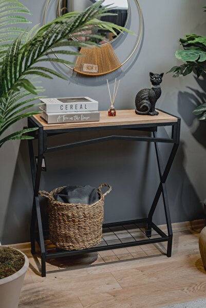 TOPRAK E-TİCARET Elite Dresuar Ahşap Raflı Metal Dekoratif Stand Çok Amaçlı S...