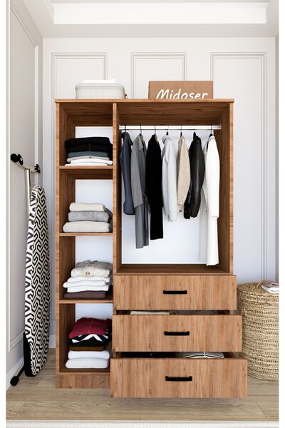 midoser Easy Atlantik Çam 3 Kapılı 3 Çekmeceli Çok Amaçlı Elbise Dolabı