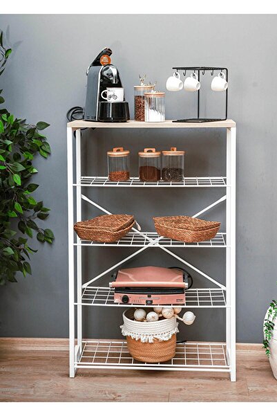 toprakhome Bohem Mutfak ve Çok Amaçlı Salon Rafı Elit Dresuar Safir Meşe Ahşa...