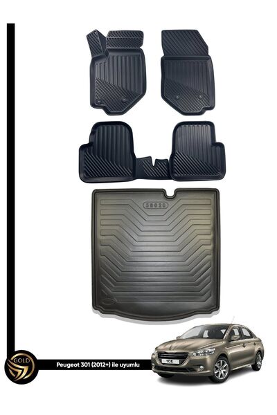 Black Gold Peugeot 301 3D Havuzlu Paspas + Bagaj Havuzu İkili Set Duqes