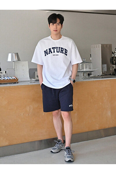 trendgar Σετ Unisex Nature Printed White Navy Blue Shorts