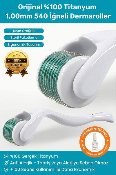 Dermapolin Original 100% Titanium 1.00 mm 540 Needles 100 Uses Anti Allergic Skin Care Dermaroller