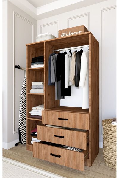 midoser Easy Atlantik Çam 3 Kapılı 3 Çekmeceli Çok Amaçlı Elbise Dolabı