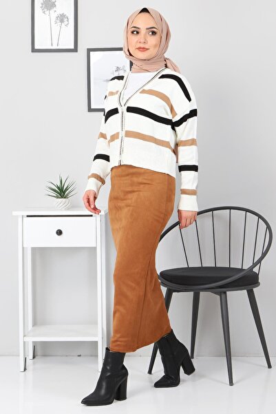 Tesettür Dünyası Велурена пола тип молив Tsd0034 Светлокафява