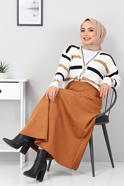 Tesettür Dünyası Semišová sukňa Mevlana Tsd0036 Tan