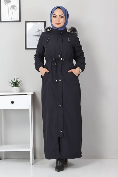 Tesettür Dünyası Παλτό με κορδόνια στη μέση Tsd1936 Navy Blue