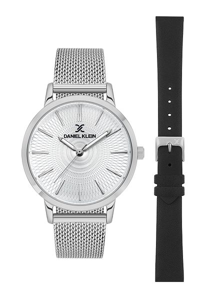 Daniel Klein Metallic Steel Braceletblack Leather Strap Gift 3 Atm Waterproof Women's Wristwatch, Bracelet