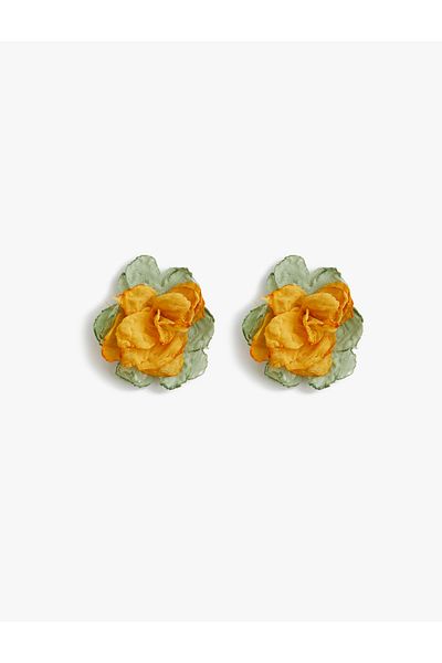 Koton Large Floral Earrings Layered Voluminous Fabric Steel Blended