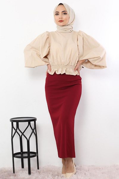 Tesettür Dünyası Fustă creion Tsd0291 Roșu Claret