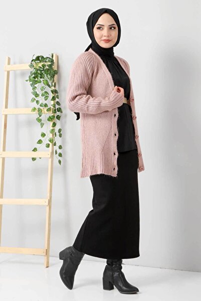Tesettür Dünyası Zapnutý pletený Cardigan Tsd211208 Dusty Rose