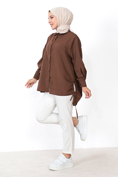 Tesettür Dünyası Side Gathered Tunic TSD230902 Brown