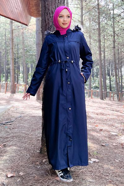 Tesettür Dünyası Παλτό Bondit με κρεμαστό μανίκι Tsd220826 Navy Blue