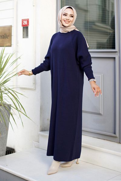 Tesettür Dünyası Πλεκτό φόρεμα Navy Blue Raglan Sleeve - TSD 240725