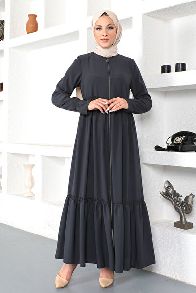 Tesettür Dünyası Anthracite Flounced Hijab Ferace - Tsd 230335