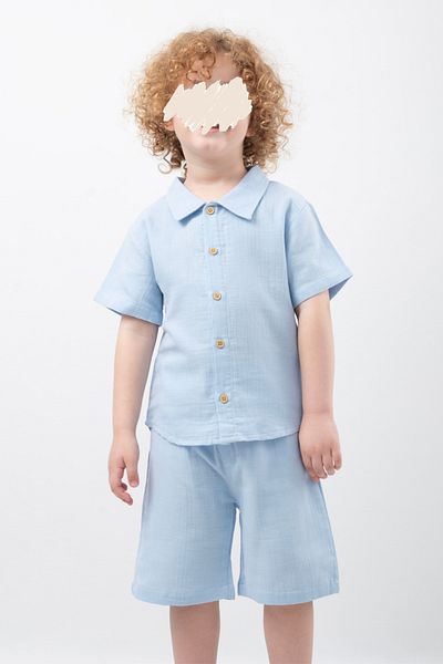 Vauva Muslin Shirt Suit Shorts Suit 2 Piece Suit Buttoned 100% Cotton Kids Suit