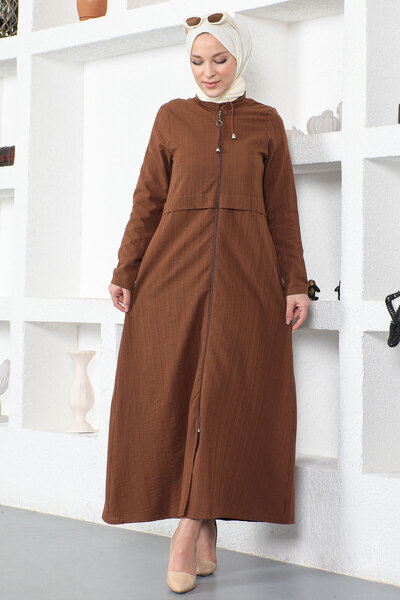 Tesettür Dünyası Zapínání na zip Abaya Tsd230204 hnědá