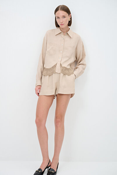 adL Beli Lastikli Nakışlı Şort