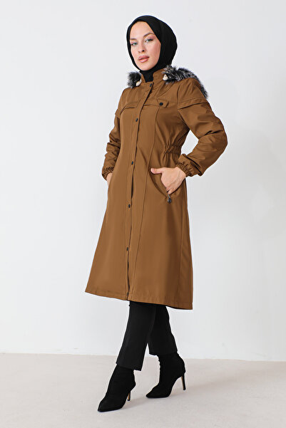 Tesettür Dünyası Ελαστικό παλτό μέσης TSD230818 Μαύρισμα