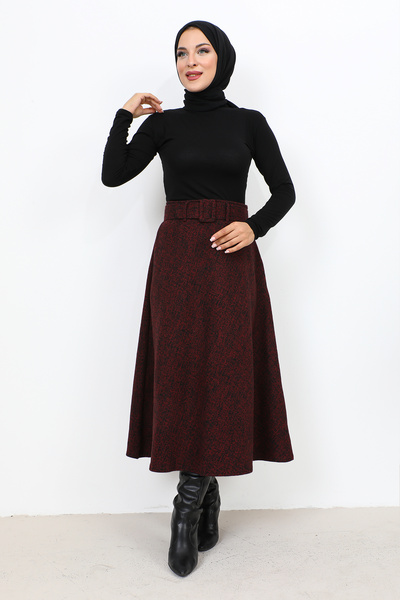 Tesettür Dünyası Patterned Winter Mevlana Skirt TSD231017 Claret Red