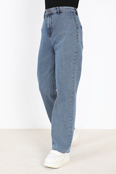 Tesettür Dünyası High Waist Wide Leg Jeans Trousers TSD231008 Blue