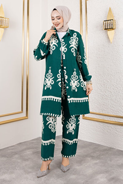 Tesettür Dünyası Σετ βισκόζης με πράσινο έθνικ σχέδιο - TSD 250113