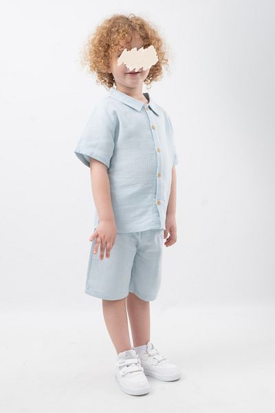 Vauva Muslin Shirt Suit Shorts Suit 2 Piece Suit Buttoned 100% Cotton Kids Suit