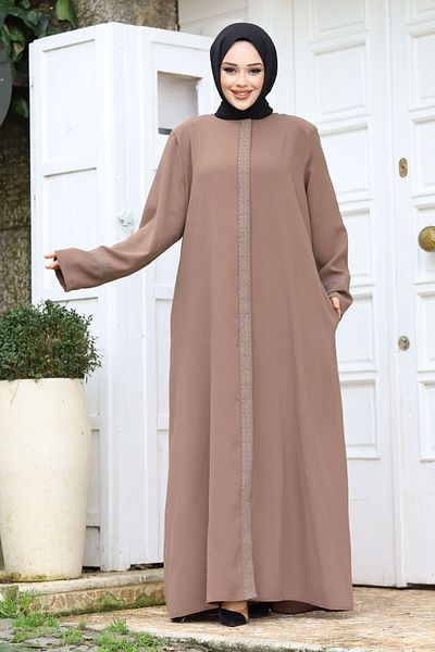 Tesettür Dünyası Large Size Front Embroidered Hijab Ferace TSD240245