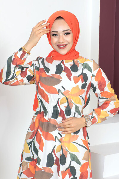 Tesettür Dünyası Long Hijab Dress with Elastic Waist Tsd230601 Yellow