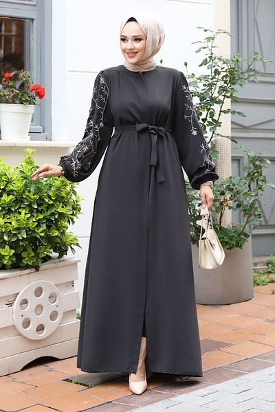 Tesettür Dünyası Embroidered Large Size Hijab Ferace - TSD240120