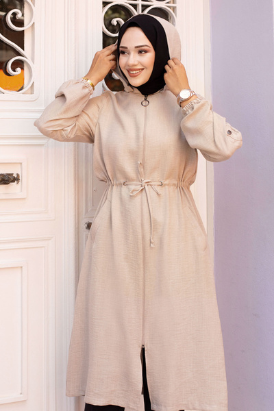 Tesettür Dünyası Μπεζ κουκούλα - κορδόνι σχοινιού, TSD240701