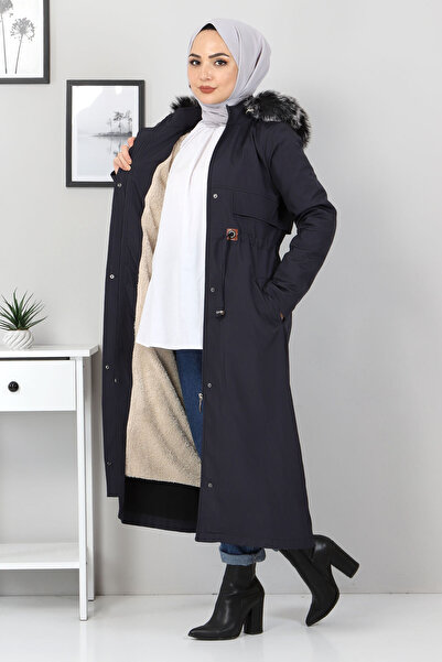 Tesettür Dünyası Kabát se šněrováním v pase Tsd1932 Navy Blue
