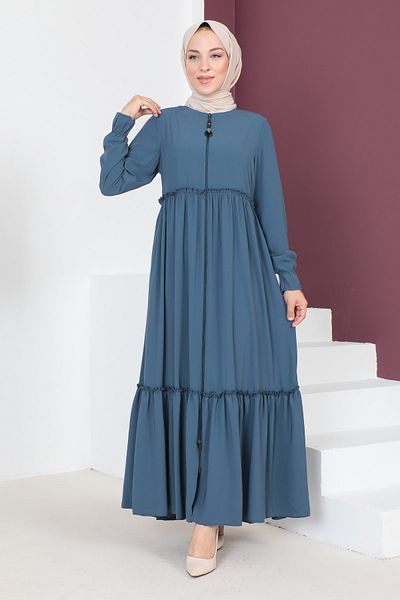 Tesettür Dünyası Flounced Hijab Abaya TSD230335 Μπλε