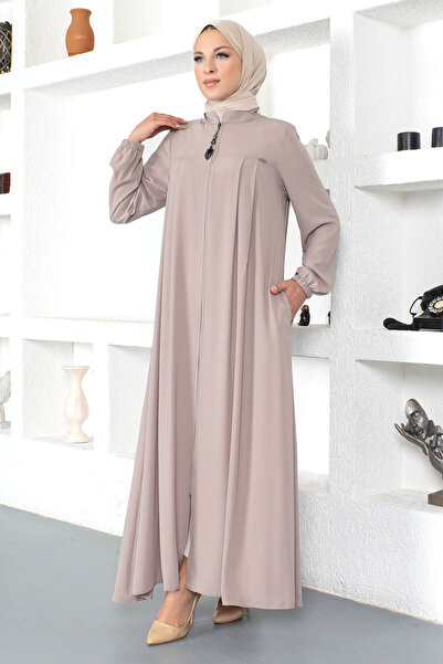 Tesettür Dünyası Hidžáb Abaya s elastickými rukávy Tsd230334 Mink