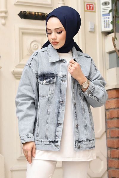 Tesettür Dünyası Jachetă de denim cu detaliu în spate imprimată TSD240309