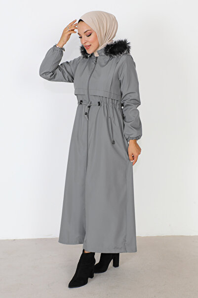 Tesettür Dünyası Full Length Patch Detailed Coat TSD230910 Gray
