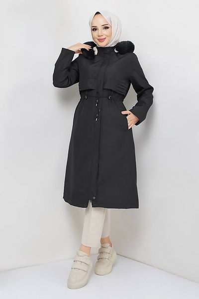 Tesettür Dünyası Patch Detailed Coat TSD231011 Black