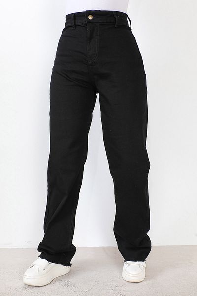Tesettür Dünyası Pantaloni largi din denim cu ciucuri TSD230916 Negri