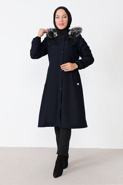 Tesettür Dünyası Ελαστικό παλτό μέσης TSD230818 Navy Blue
