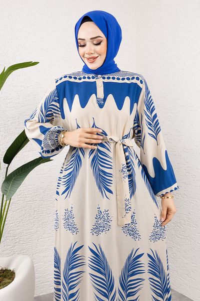 Tesettür Dünyası Φόρεμα Indigo Viscose - TSD με έθνικ σχέδιο Waterway 240955
